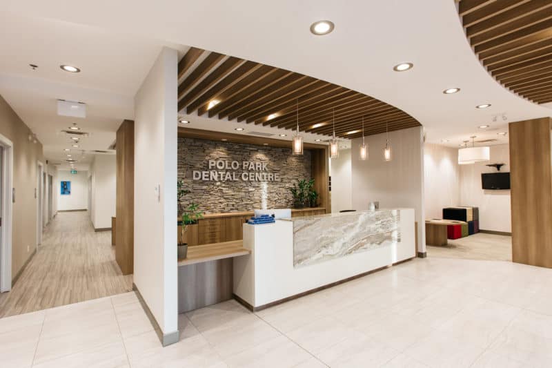 the beautifully designed lobby at polo park dental centre